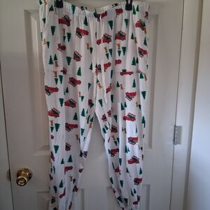 Kids White Holiday Pajama Pants with Red Truck & Green Trees